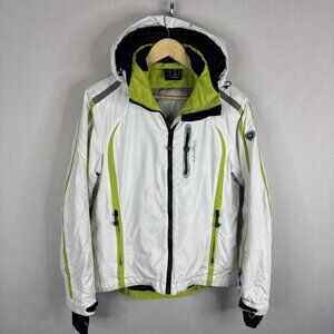 HYRA Women’s White Green Ski Jacket Hooded Insulated Snowboard Coat Large